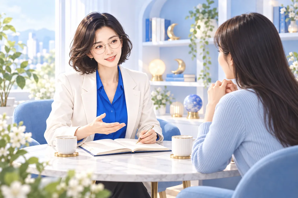 따뜻한 차를 나누며 고민을 듣는 사주쌤